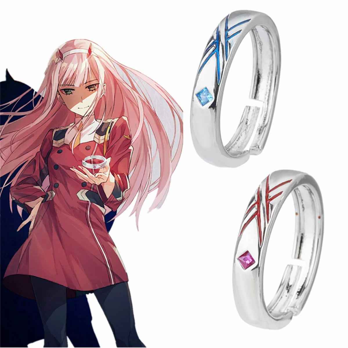 Anime Darling In The Franxx Ring HIRO ZERO TWO Cosplay Adjustable Unisex Couple Lover Rings Jewelry Gift Cosplay Props Accessory