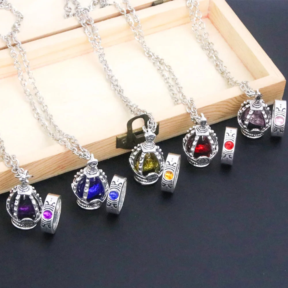 Anime Puella Magi Madoka Magica Soul Gem Necklace Crystal Pendant Ring Cosplay Costumes Lovers Jewelry Set Accessoies Prop